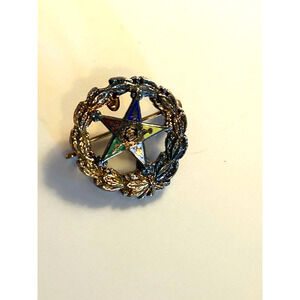 Vintage Sterling Order Of The Eastern Star Enamel Pin Wreathed lapel Pin